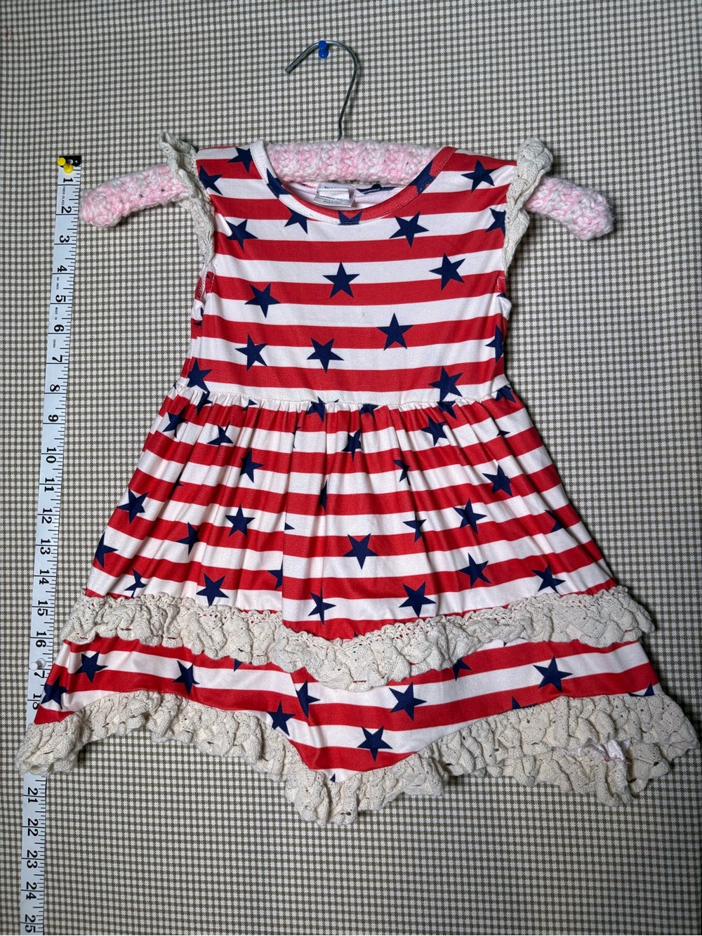 BMG Girls Red & White Striped Star Dress with Navy Stars XS - Fits 3T
